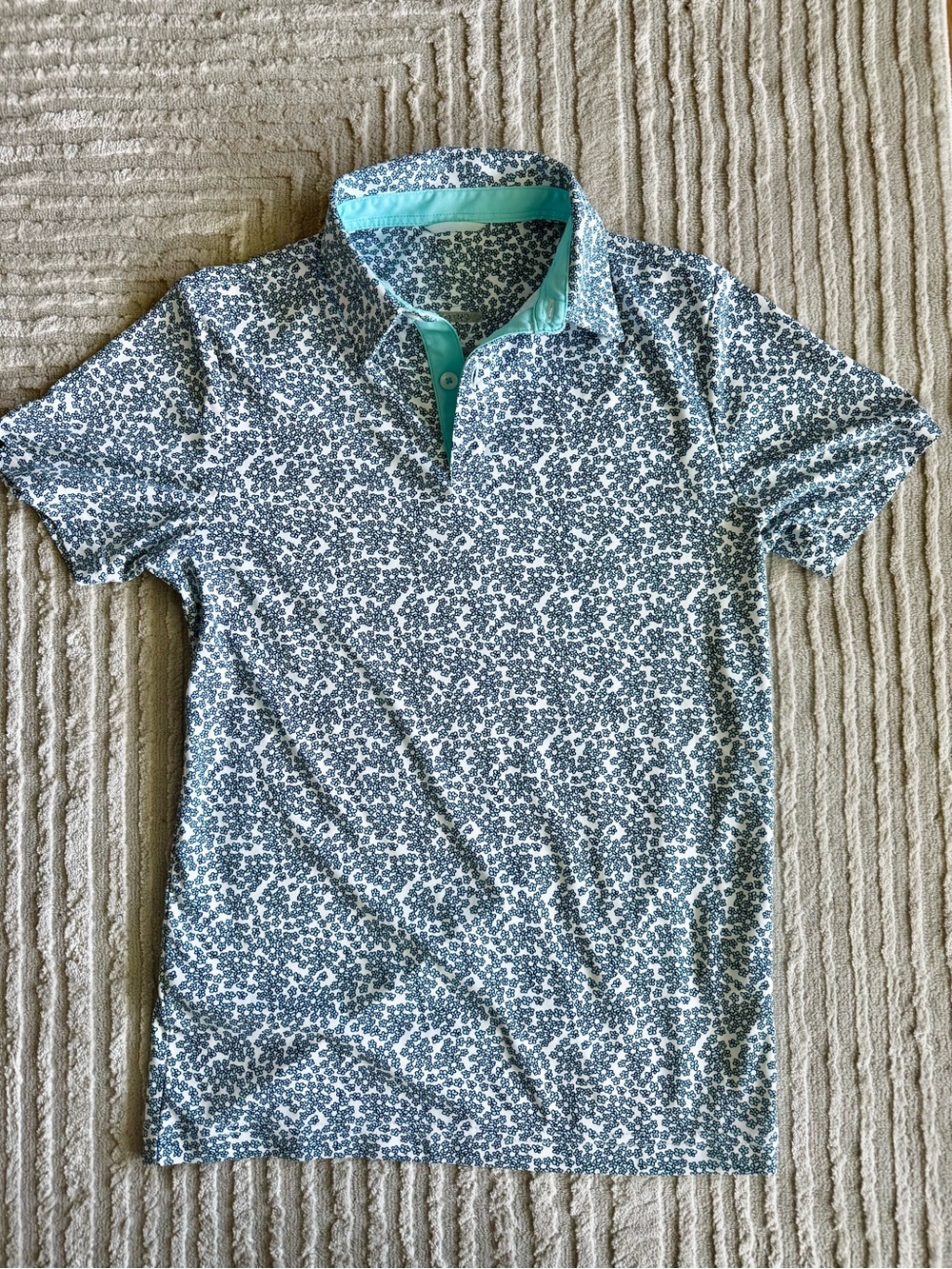Swannies Golf youth Floral Print Polo Shirt in Teal and White Xl